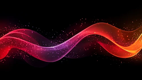 Luminous gradient wave ribbon glows across deep black field