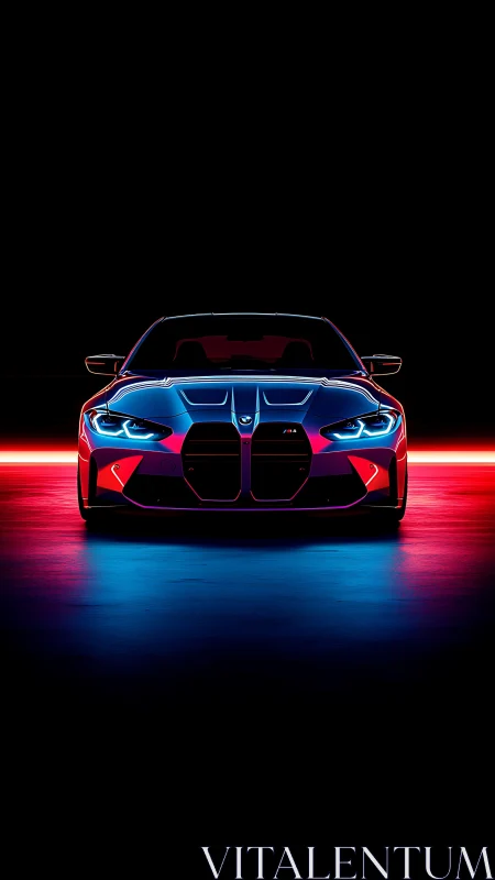 Neon warrior sedan stares down the void in electric poise