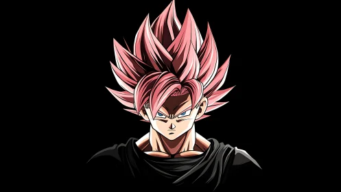 Pink haired anime warrior glares against deep black void.