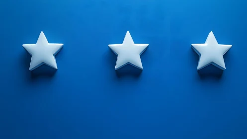 Three white 3D stars on blue background, minimalist style.