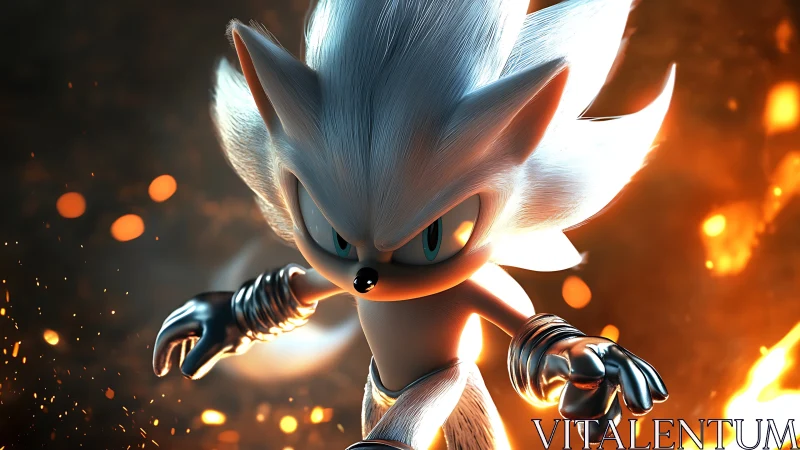 3D heroic hedgehog render with dynamic fiery backlight.