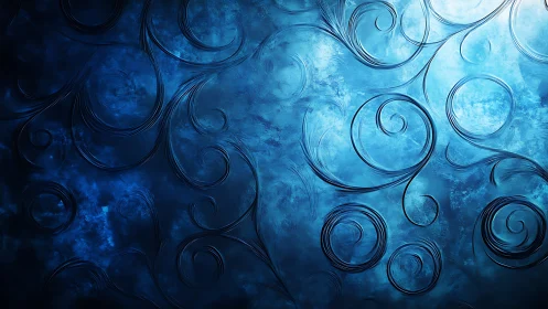 Curved linear patterns overlay textured blue digital surface