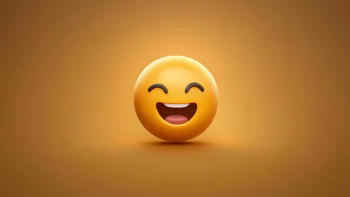 Joyful 3D smiley icon on warm monochrome gradient background.