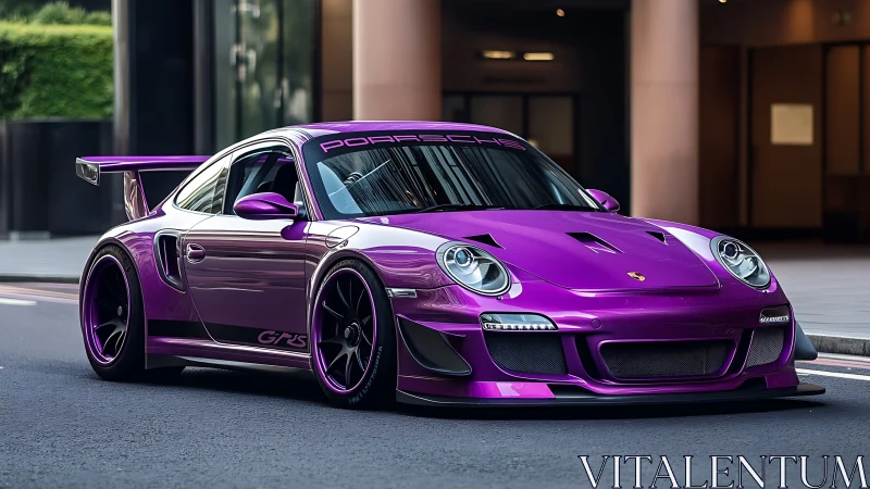Vivid magenta Porsche GT race car rendered in hyperreal detail