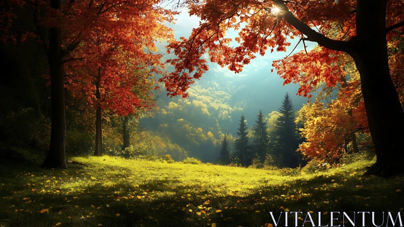 Autumn's Gilded Cathedral: Where Fire-Kissed Trees Frame Eden's Valley.