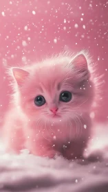 Pink Kitten in Dreamy Snowy Sparkle Setting.