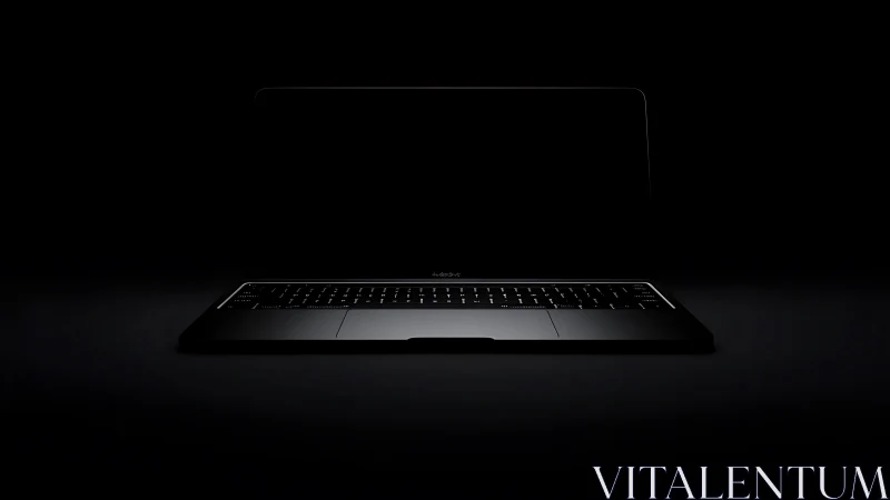 Backlit laptop keyboard emerges from deep negative space