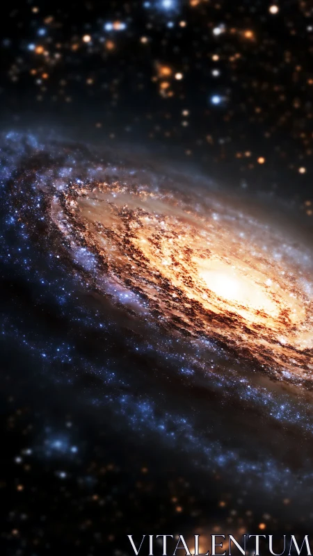 Photorealistic spiral galaxy core with luminous stellar halo.