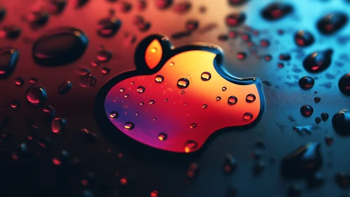 Chromatic apple emblem under macro fluid optics study.