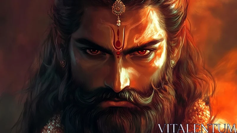 Mythic warrior portrait rendered in high-contrast digital painting