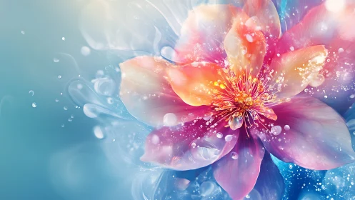 Radiant Bloom: Luminous Flower with Crystalline Particle Effects.