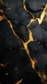 Cracked black stone surface reveals molten gold fissures