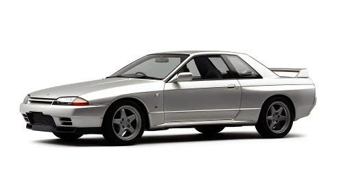 Silver two-door coupe on white background in side profile.