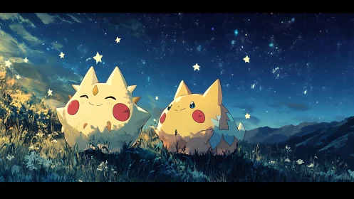 Starlit meadow companions drift beneath a sleepy galaxy.