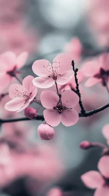 Delicate Pink Cherry Blossoms in Soft Focus Bloom