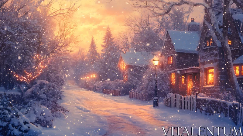 Lamplight stitches warmth into a storybook winter lane