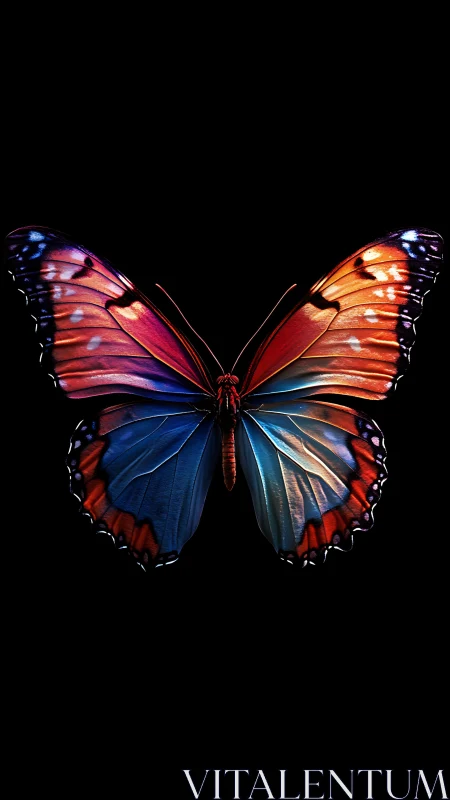 Luminous twilight butterfly with electric sunset wings.