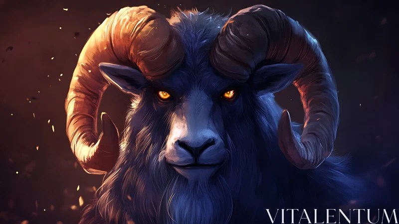 Mythic ram spirit stares ahead with burning golden eyes.