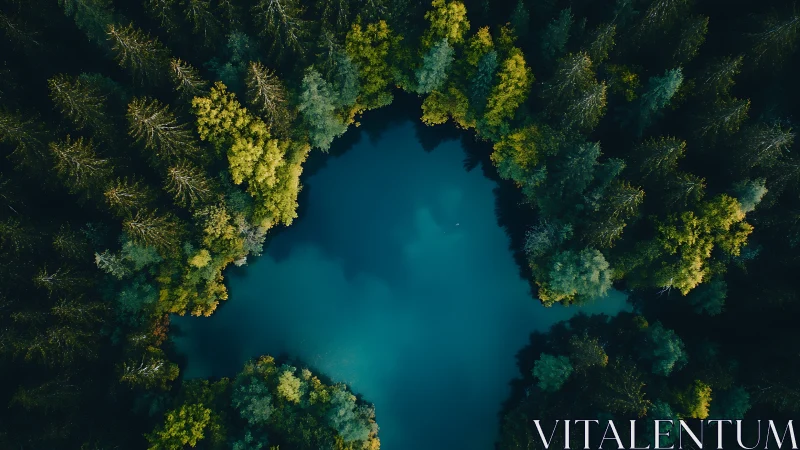 Tranquil Forest Lake Nestled Among Vibrant Trees