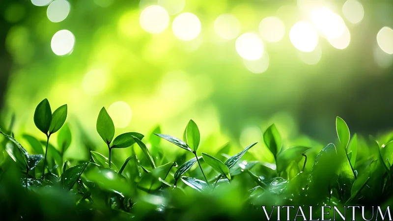Fresh Green Leaves in Sunlight, Soft Focus Nature Background.