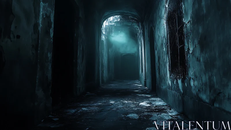 Moonlit echoes in a forgotten, midnight-blue corridor.