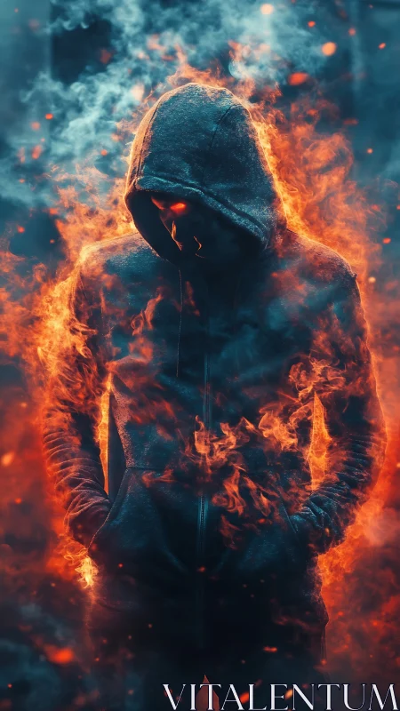 Digital painting of hooded fire entity with cinematic lighting.