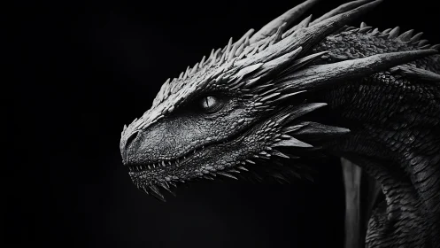 Regal dragon portrait glowing softly against deep shadowed night.