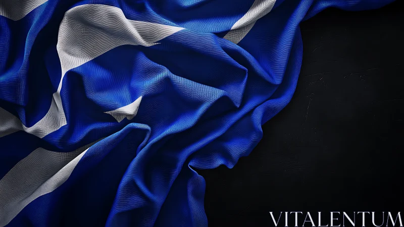 Closeup of wrinkled blue and white saltire style flag.