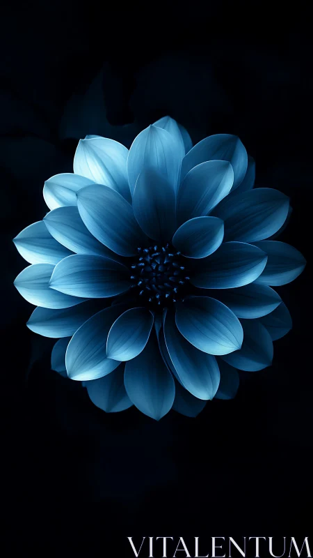 Blue Dahlia Bloom Against Dark Background