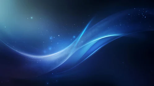Abstract Blue Wave Background with Glowing Light and Stars.