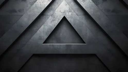 Geometric concrete triangle recessed in layered dark wall