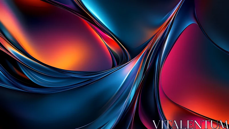 Abstract curved metallic forms with neon gradient lighting.
