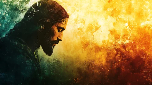 Soft-bowed figure leans into a storm of molten sunrise light