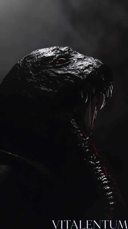 Midnight serpent gazes forward with quiet, glimmering rage