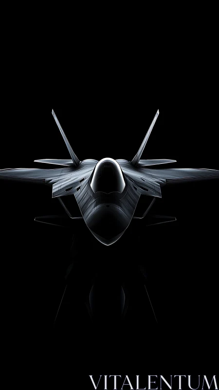 Silent stealth jet emerging from the shadows of night.