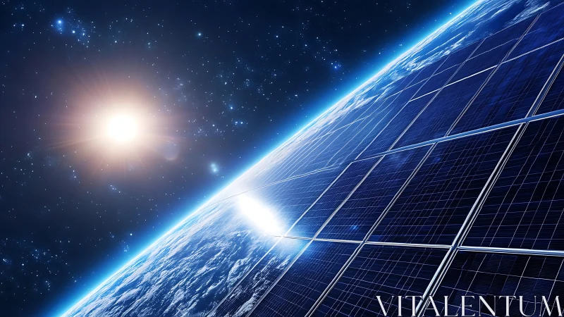 Orbital solar array aligned toward sun over Earth horizon.