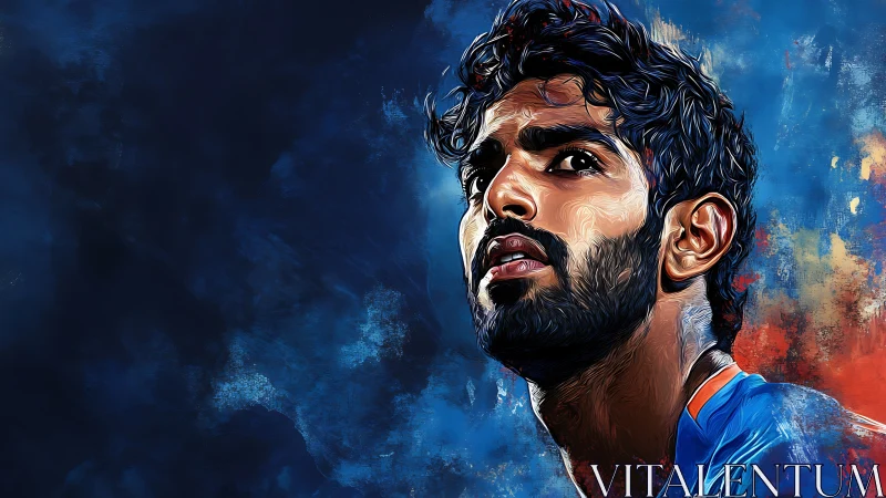 Digital portrait isolates intense male athlete using textured brushwork