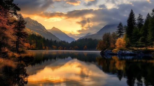 Sunset paints alpine stillness across a mirrored autumn lake