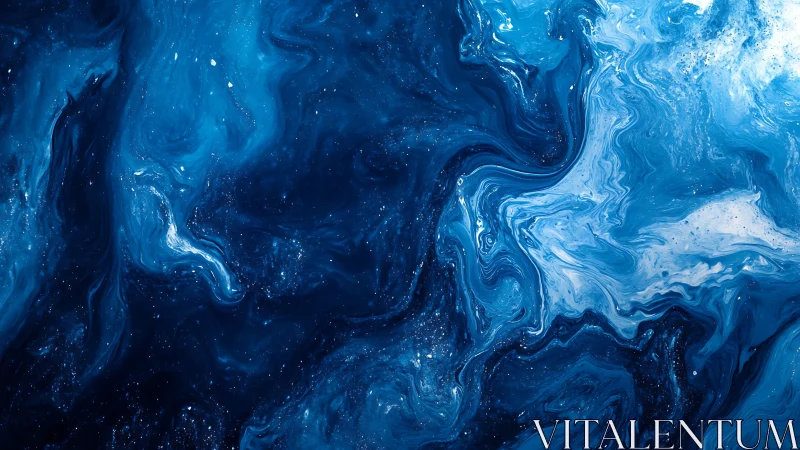 Cosmic blue liquid swirls create a deep, drifting nebula