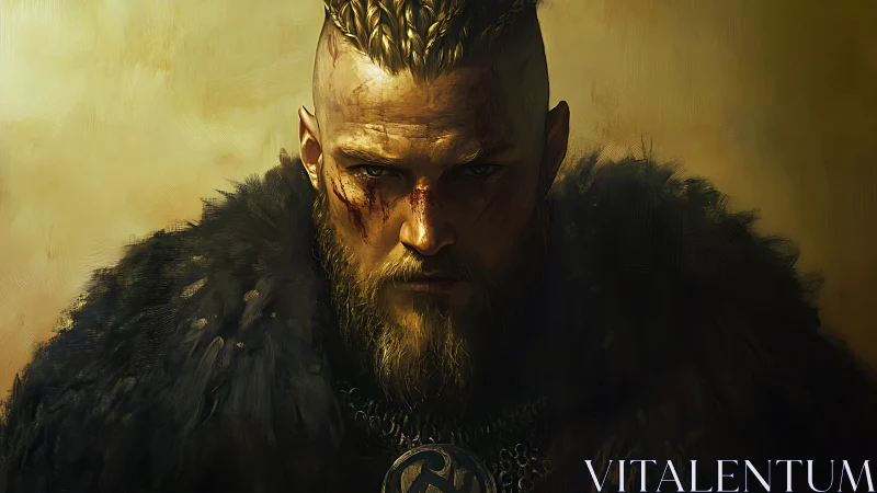 Battle-worn Viking warrior rendered in dramatic digital chiaroscuro