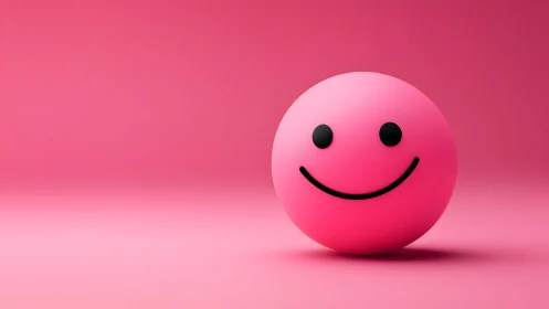 Vibrant pink smiley face ball on minimalist pink background.