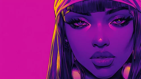 Neon siren portrait drenched in magenta and electric gold glow.