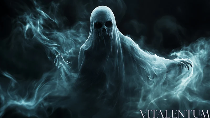 Spectral wraith emerging from swirling cyan mist.