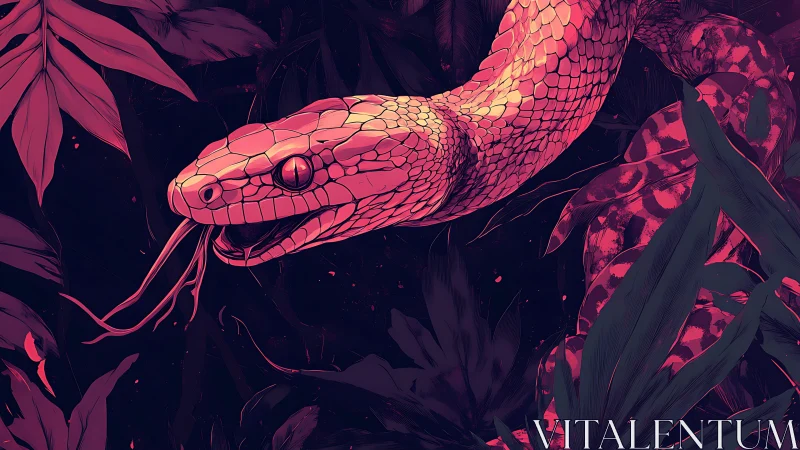 Chromatic serpent in high-contrast rainforest canopy study.