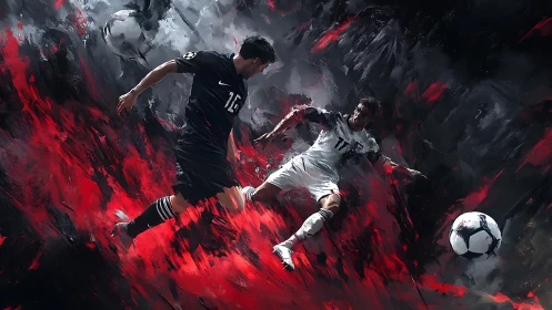 Digital illustration shows two soccer players contesting a ball