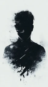 Abstract monochrome ink silhouette with dissolving edges