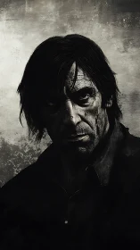 Monochrome male portrait with high contrast shadows.