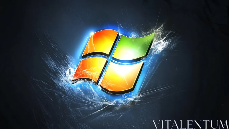 Glowing four-panel window emblem with icy fracture effects