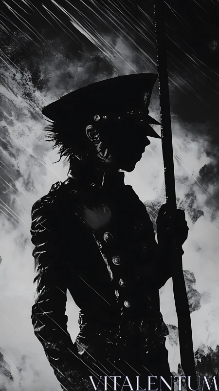 Shadow captain leans into the storm while midnight daggers fall