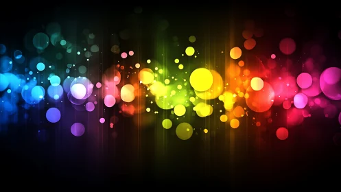 Glowing rainbow bokeh orbs pulse across a deep black void